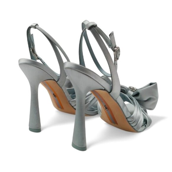 Sam Edelman Lexi Size 9 Cape Blue Satin Embellished Bow Ankle Strap Dress Sandal - Picture 14 of 16